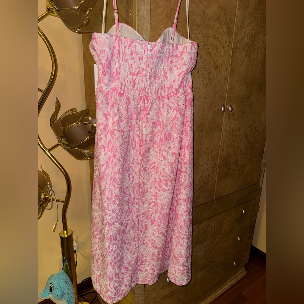 NWT Lilly Pulitzer Allarie 8 Midi Dress Rousseau Pink White Eyelet Tulip Tango - Picture 3 of 5